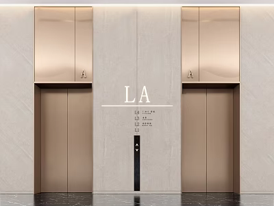 Modern Luxury Elevator Design With Rose Gold Doors And Marble Wall Panels 3d model