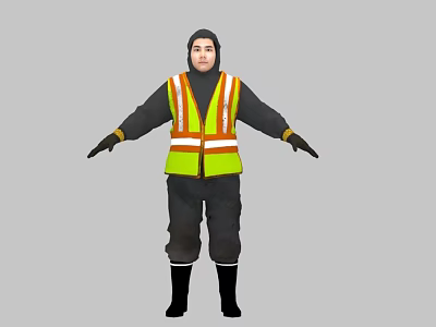 Man in High Visibility Vest Hooded Sweatshirt Black Pants and Boots with Arms Outstretched 3d model