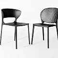 Modern Black Dining Chairs With Solid Curved Backrest And Perforated Mesh Backrest Design 3d model