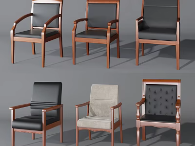 Classic Office Chairs Featuring Wooden Frame Various Materials Armrests And Backrest Styles 3d model