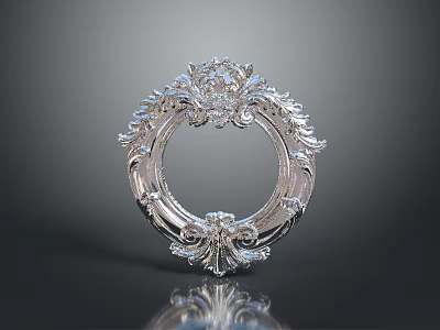 Ornate Silver Decorative Circular Frame With Intricate Carved Floral Designs 3d model