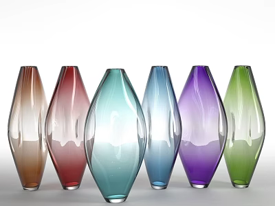 Six Vibrant Streamlined Ceramic Vessels with Colorful Hues for Home Decor 3d model