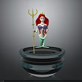 Red Haired Mermaid With Green Tail Holding Golden Trident On Blue Container