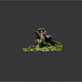 Natural Wooden Root Decorative Piece With Moss Green Plants And Smooth Stone Base