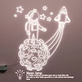 Creative Neon Lamp Combination With Astronaut Rocket Stars And Planet Decor 3d model