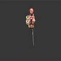 Red Decorative Sword With Yellow Accents Black Handle And Silver Blade 3d model