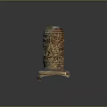 Traditional Ceramic Vessel With Intricate Carved Dragon Patterns And Cylindrical Pedestal Base