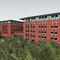 Red Brick School Buildings With Multiple Floors And Open Square Entrance Area