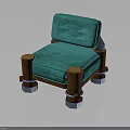 Turquoise Upholstered Chair With Wooden Legs Metal Rings And Unique Design