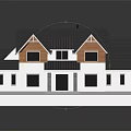 Traditional House Exterior Design With Black Roof White Walls And Brown Wooden Panels