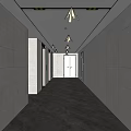 Modern Elevator Hallway With White Tiled Walls Dark Marble Flooring And Ceiling Lights 3d model