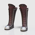 Knee High Leather Boots With Lace Up Design And Silver Toe Caps