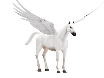 Elegant White Mythical Horse With Large Wings And Detailed Feathers Standing 3d model
