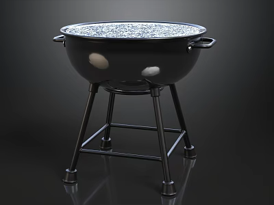 Black Tripod Cooking Pot With Handles And Decorative Patterned Surface For Outdoor Use 3d model