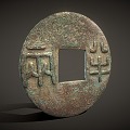 Chinese-style copper coin Qin half two Qin dynasty currency copper coin 3d model