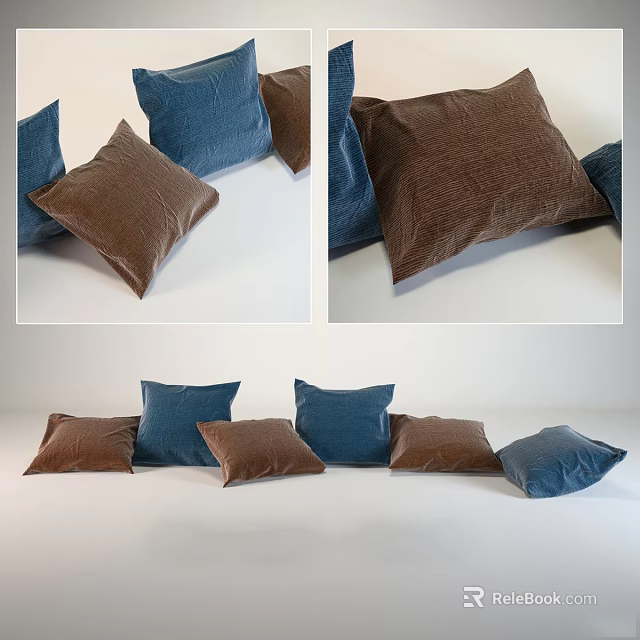 Brown and Blue Soft Decorative Pillows for Home Sofa Arrangement 3d model 