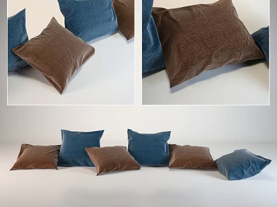 Brown and Blue Soft Decorative Pillows for Home Sofa Arrangement 3d model