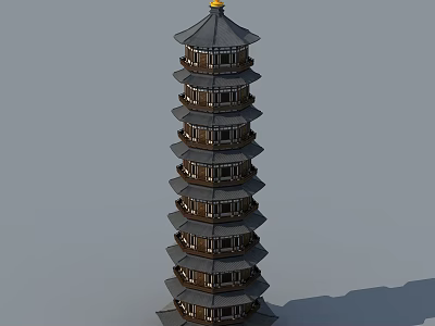 Traditional Multi Tiered Pagoda With Spire Roof And Square Windows Structure 3d model
