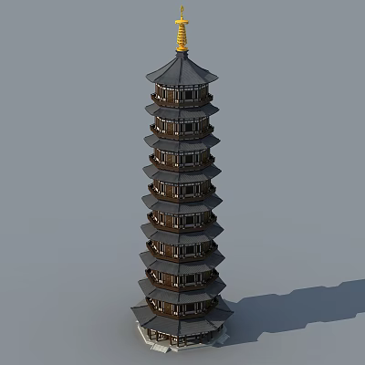 Traditional Multi Tiered Pagoda With Spire Roof And Square Windows Structure 3d model