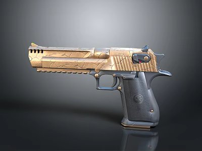 Golden Black Decorative Pistol with Intricate Textured Surface and Modern Design Details 3d model
