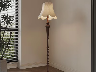 Indoor Room Corner With Floor Lamp Blinds And Potted Plant Decor 3d model
