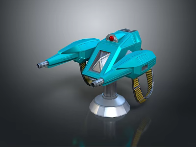 Scenic Landscape With Blue Sci Fi Spaceship Red Light And Silver Base 3d model