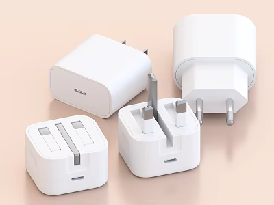 White Phone Chargers For Mobile Digital Devices With Different Plug Designs 3d model