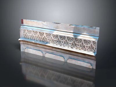 Ornamental Architectural Component Featuring Intricate Carvings Silver Finish And Perforated Patterns 3d model