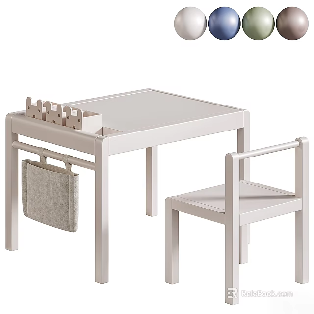 Minimalist White Dining Chair With Matching Table Cup Holder And Fabric Bag 3d model 
