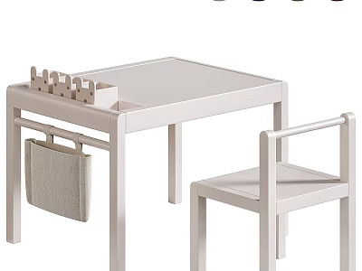 Minimalist White Dining Chair With Matching Table Cup Holder And Fabric Bag 3d model