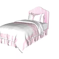 Pink Single Bed with Upholstered Headboard Beige Quilt and Ruffled Skirt