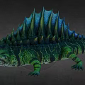 Fantasy Green Blue Scaled Crocodile Creature With Dorsal Spiked Fins Open Mouth Sharp Teeth