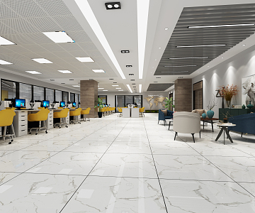 Modern public office area, office hall, elevator aisle, leisure tables and chairs 3d model