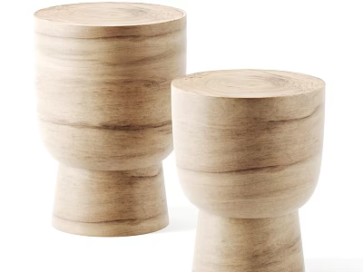 Two Natural Wood Side Tables With Smooth Round Tops And Elegant Curved Bases 3d model