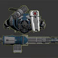Blue Mechanical Armored Character With Heavy Duty Armor And Massive Gun