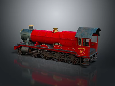 Vintage Red Steam Train With Golden Emblem And Classic Cab Design 3d model