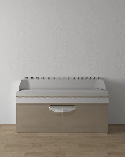 Silver Kitchen Appliance with Drawer and Top Strip Design in Modern Minimalist Kitchen Setting 3d model