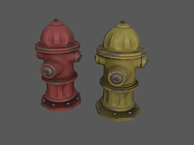 Decorative Garden Ornaments with Red and Yellow Fire Hydrant Designs for Outdoor Decor 3d model