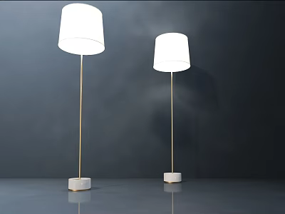 Modern Floor Lamps With White Shades Golden Poles And Square Marble Bases 3d model