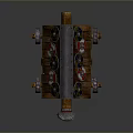 Ancient Weapon Medieval Wooden Chariot Equipped With Colorful Shields And Metal Wheels