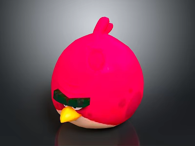 Red Plush Bird Toy With Round Body Yellow Beak And Green Eyebrows 3d model