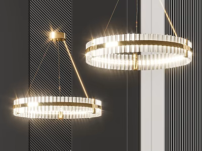Modern Luxury Hanging Circular Chandeliers With Gold Frame And Transparent Crystal Illuminated Design 3d model