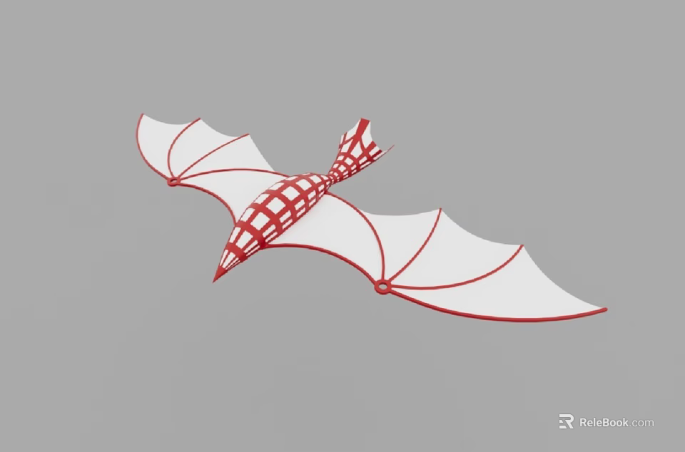 Red and White Bat Shaped Paper Airplane Model With Wings And Fuselage Toy Equipment 3d model 