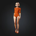 3D Rendered Female Model In Orange Bodysuit And High Heels On Black Background