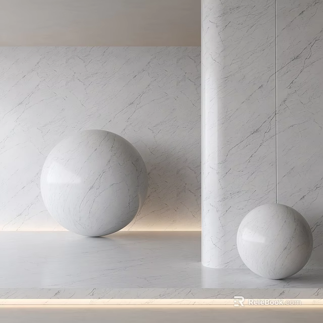 Minimalist Interior With Marble Spheres And Column 3d model 