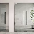Modern Double Glass Doors With Metal Frames And Green Potted Plant