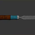 Wooden Handle Chisel With Blue Accent And Metal Blade Crafting Tool