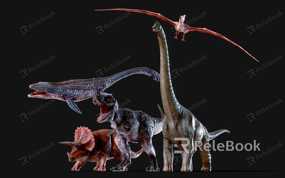 Dinosaur combination Tyrannosaurus Pterodactyl Triceratops Cangosaurus Long-necked Daurus Jurassic model