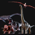 Prehistoric Reptiles Including Long Necked Sauropod T Rex Triceratops And Pterosaur