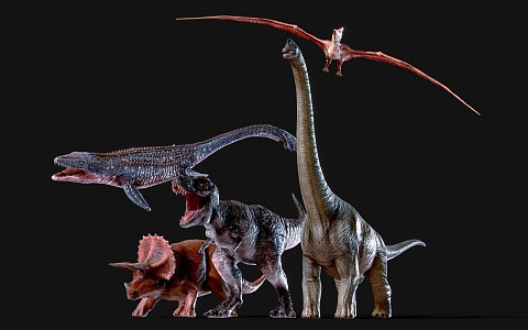 Dinosaur combination Tyrannosaurus Pterodactyl Triceratops Cangosaurus Long-necked Daurus Jurassic 3d model